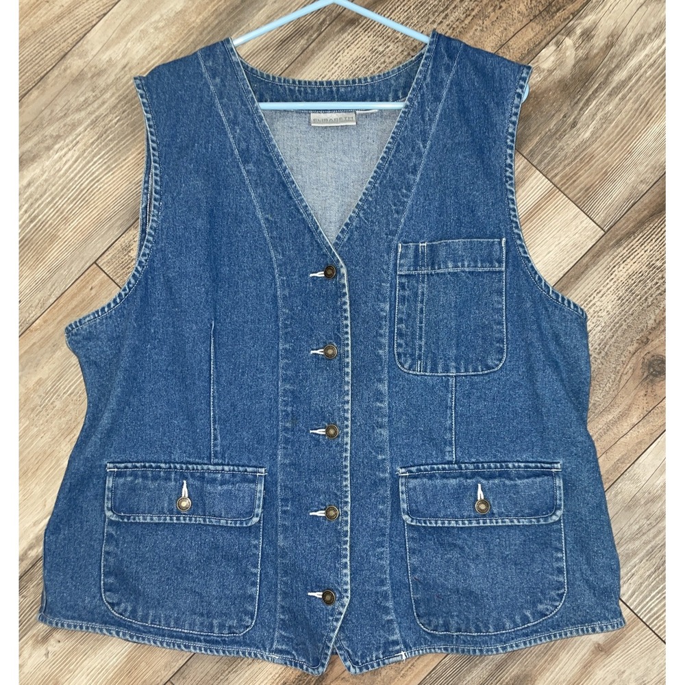 Elisabeth A Liz Claiborne Company‎ Vintage 80s Jean Vest 100% Cotton Button Up